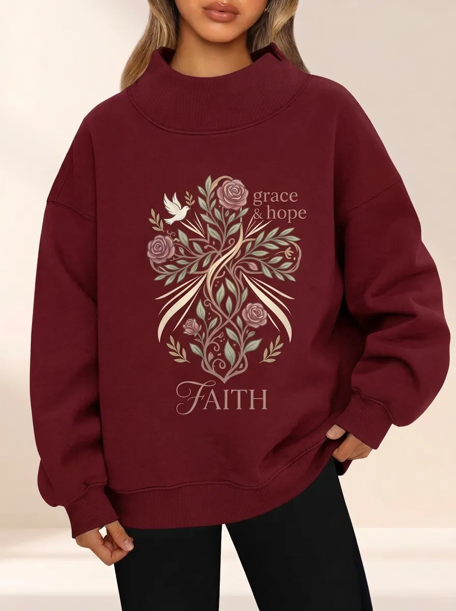 Women's Grey Dove Cross Mock Neck Sweatshirt