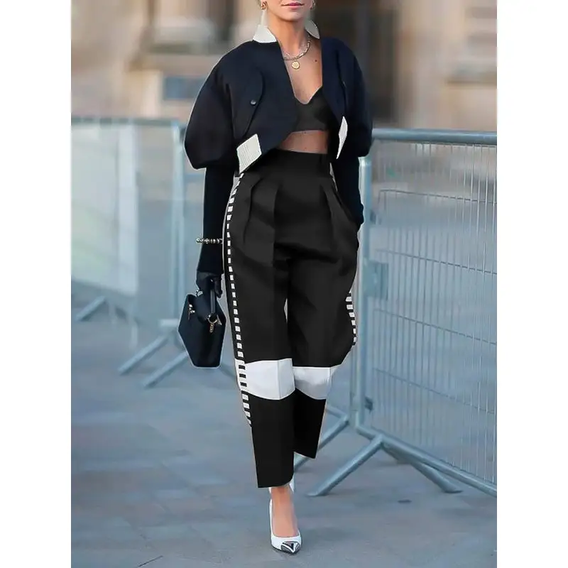Contemporary High Waisted Contrast Color Pants Trousers