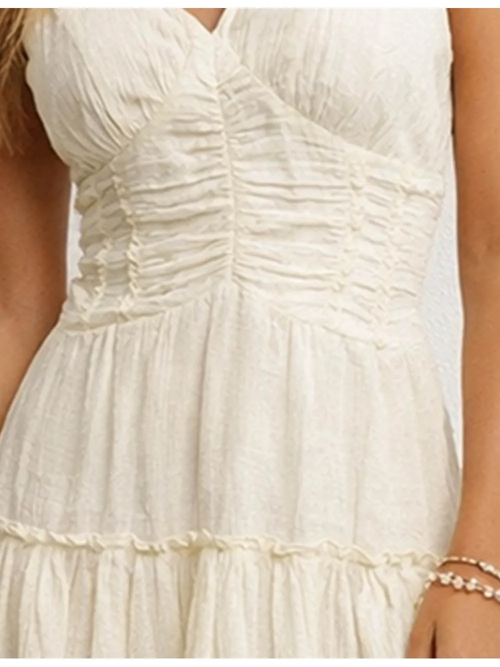 Wrap V Neck Ruched Waist Sleeveless Midi Dress