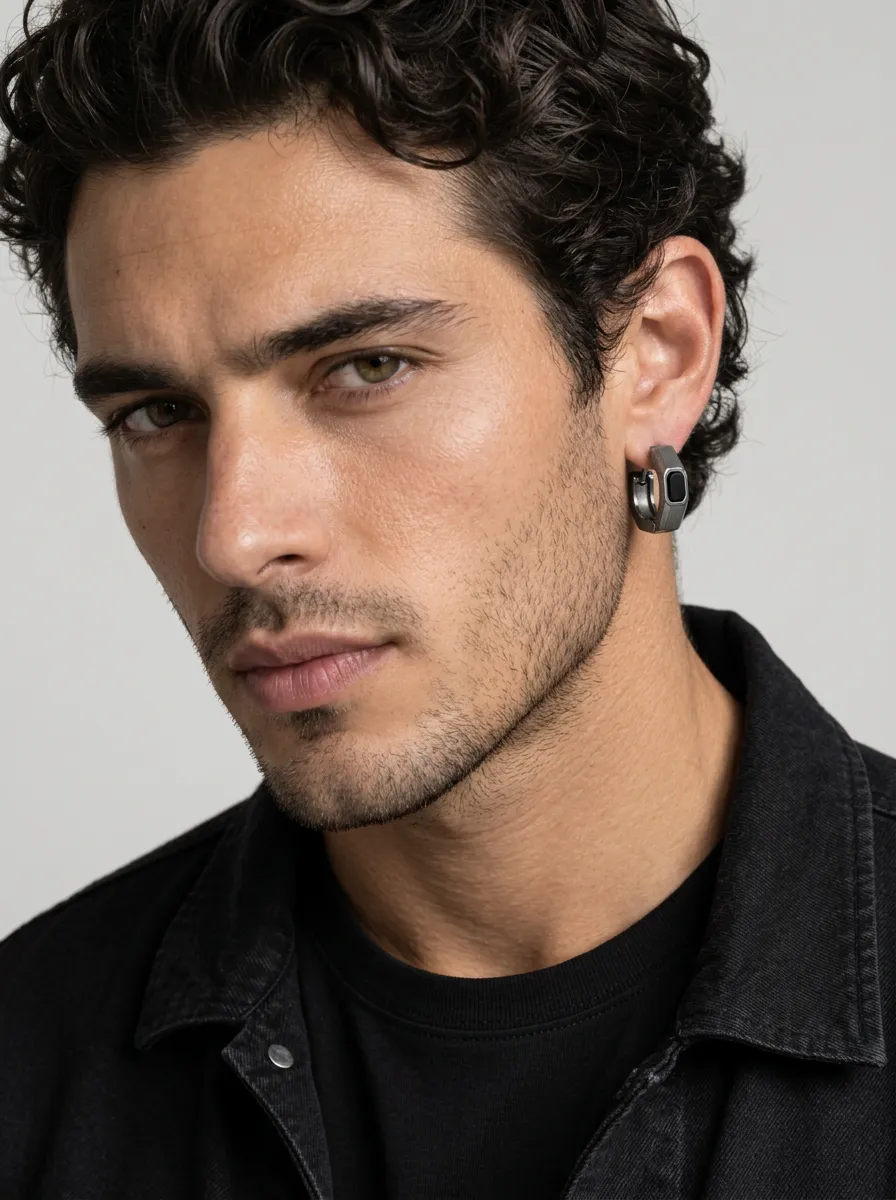 Men's Minimalist Geometric Inlay Stainless Steel Hoop Earrings
