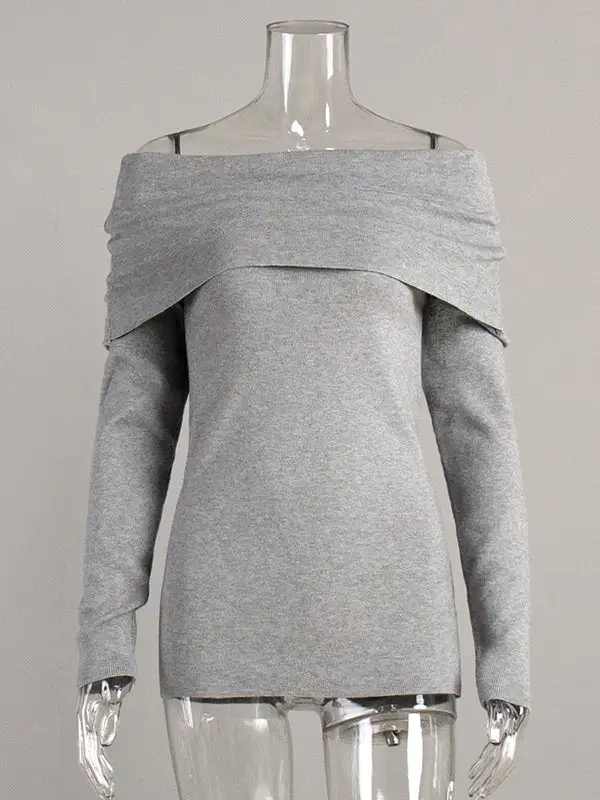 Off Shoulder Long Sleeve Relaxed Fit Pullover Sweater