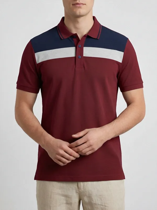 Men's Colorblock Striped Pattern Casual Printed Polo Shirt