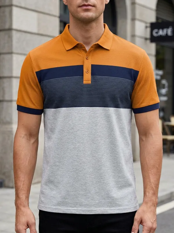 Men's Refined Colorblock Striped Polo Shirt