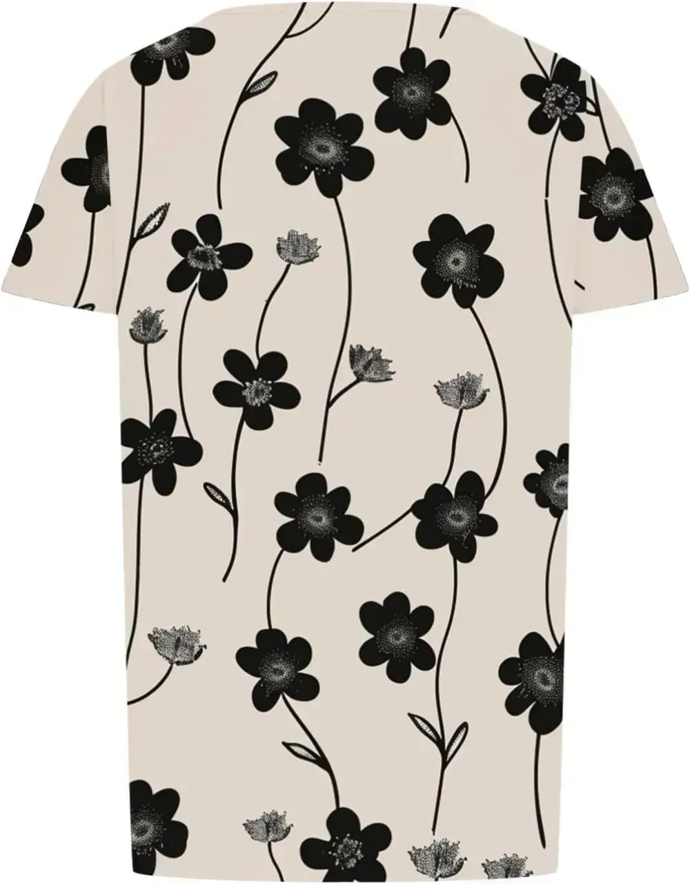 Womens Summer Pleated Front Shirts Tunics Casual Short Sleeved Loose Round Neck Boho Printed Tops Vacation Blouse