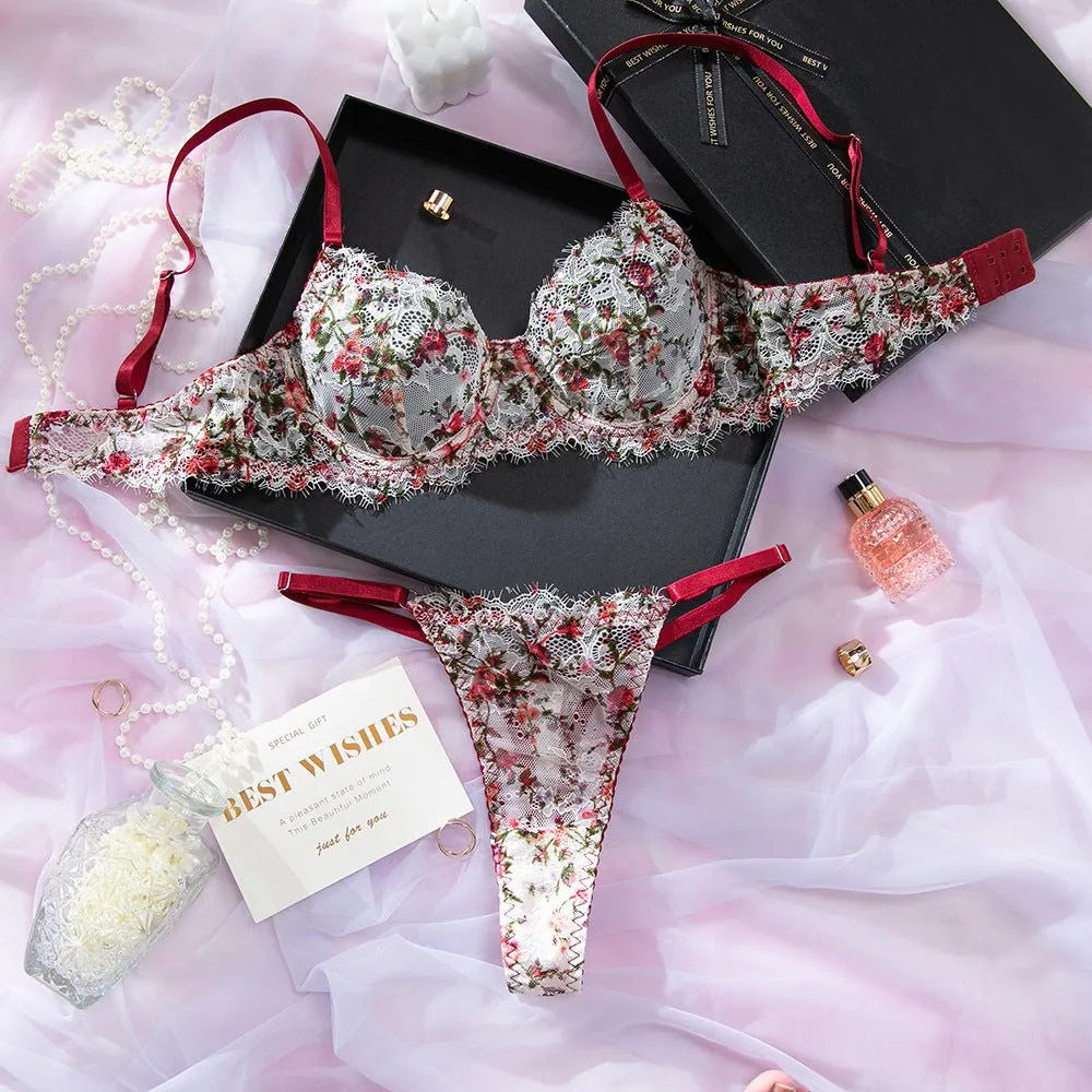 Floral Lace Printed Mesh Lingerie Set