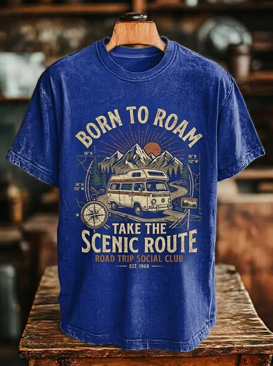 Unisex Road Trip Lover Camper Van Mountain Printed T-shirt