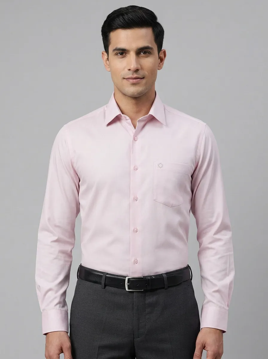 Men's Non-Iron Cotton Pink Solid Long Sleeve Dress Shirt