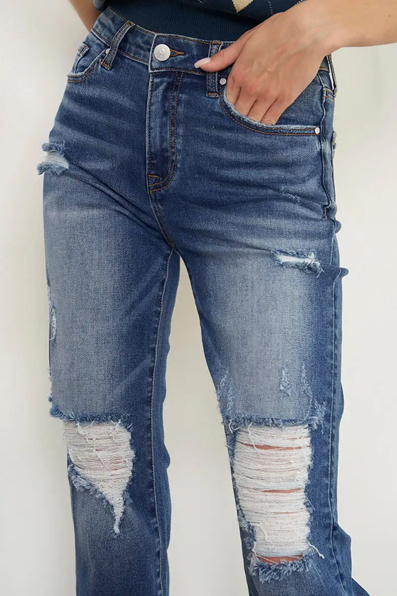 Mid Rise Distressed Boyfriend Jeans