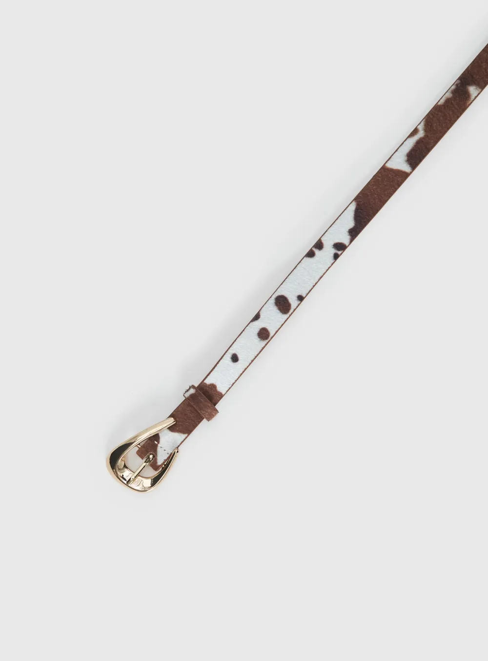 Cow Print Leather Gold Buckle Belt