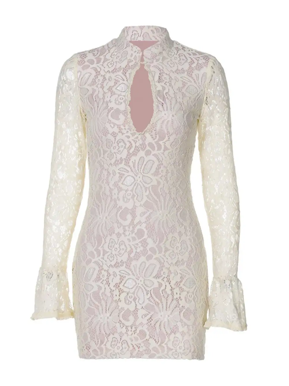 Lace Cutout Long Sleeve Mini Dress