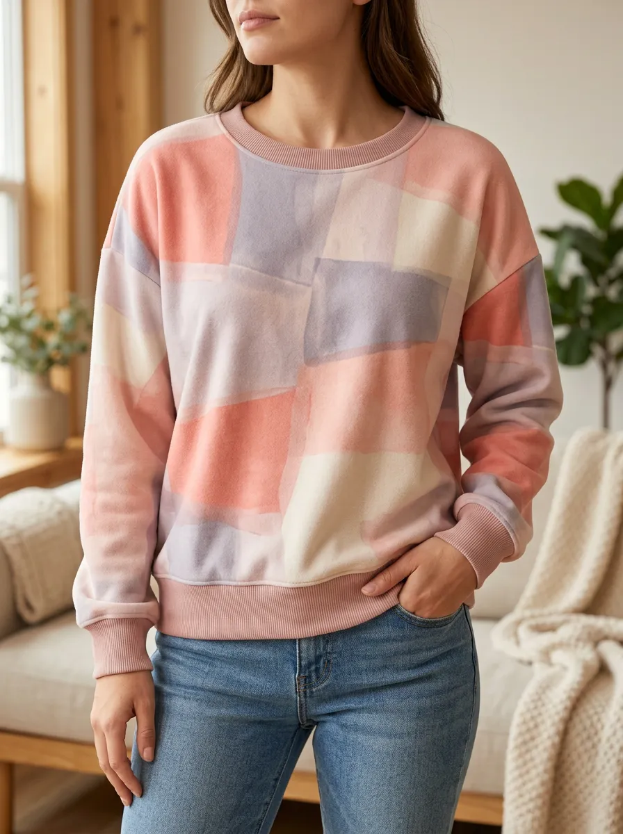 Women's Multicolor Abstract Print Crewneck Sweatshirt