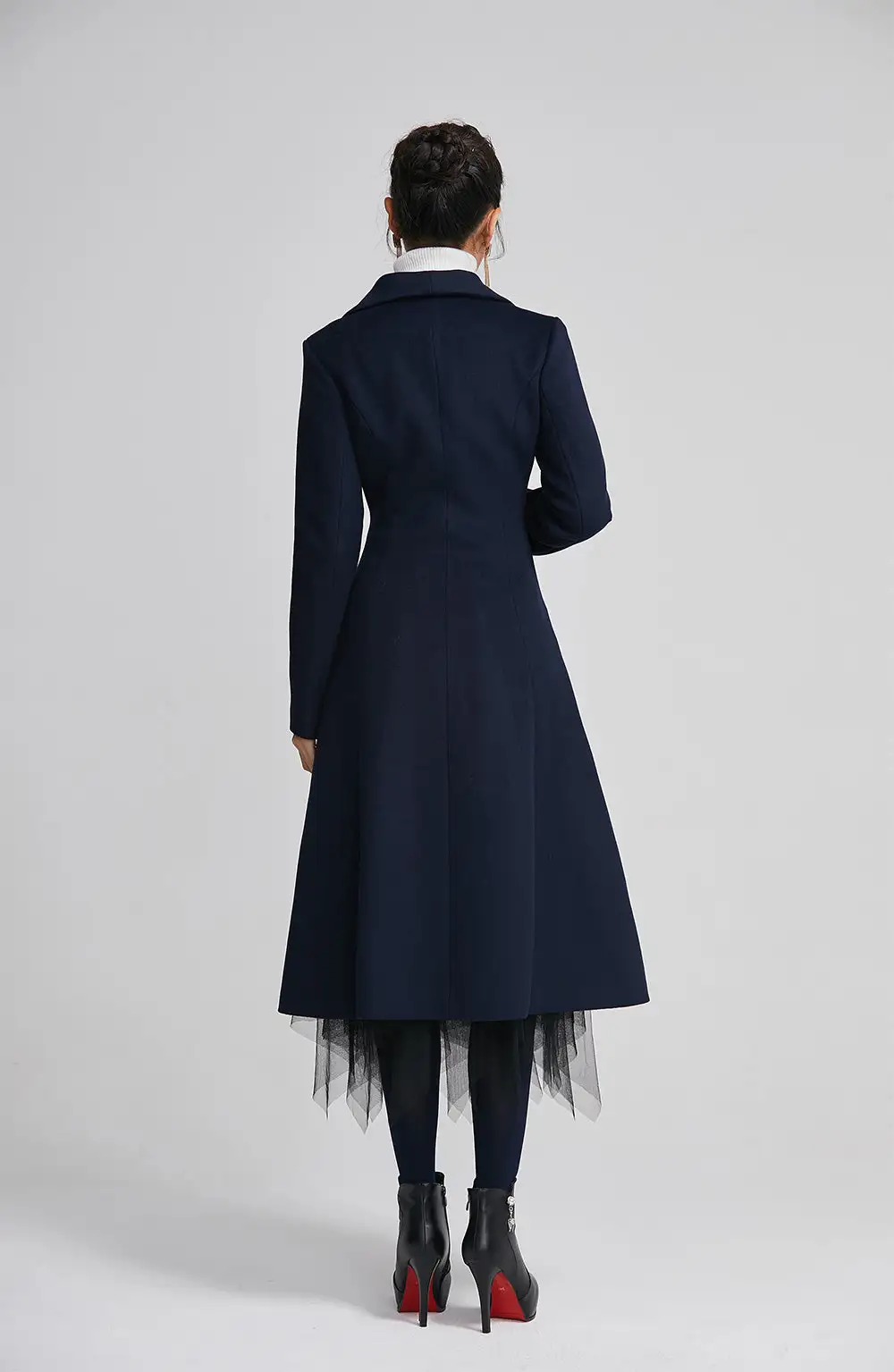Relaxed Wool Tailored Double Breasted Lapel Collar Pocketed Long Coat