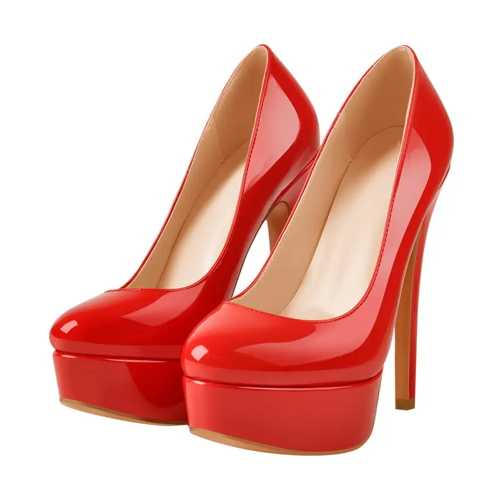 Elegant Patent Finish Round Toe Platform Stiletto Pumps