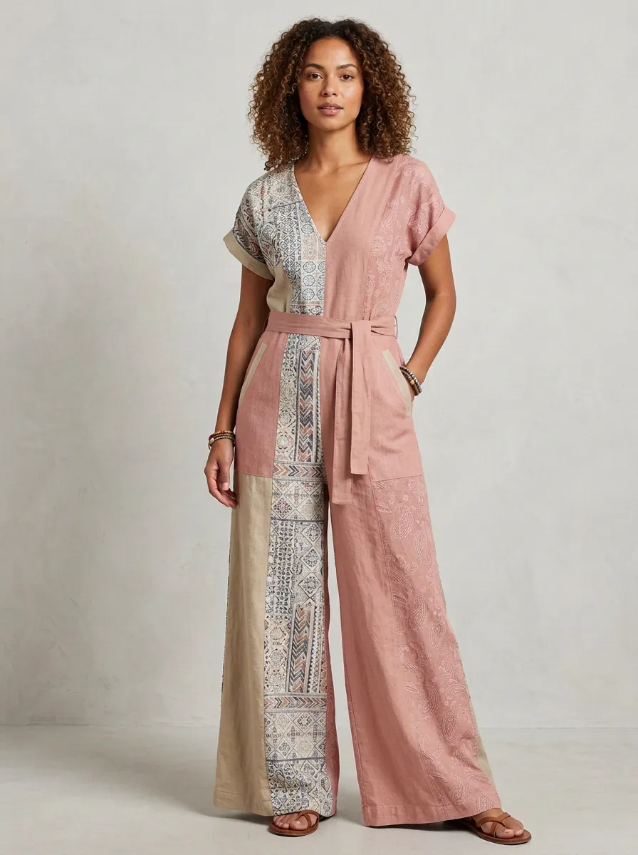 Women's Boho Paisley Patchwork Graphic Jumpsuit