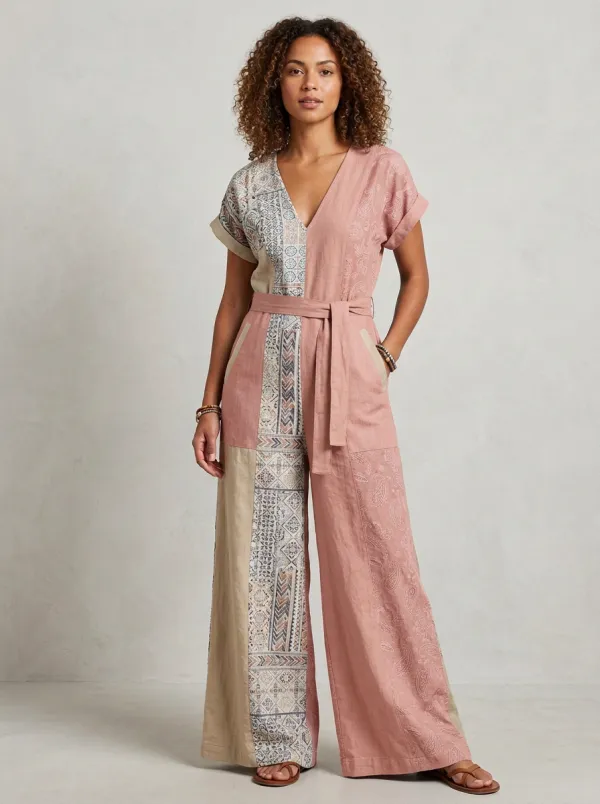Women's Boho Paisley Patchwork Graphic Jumpsuit
