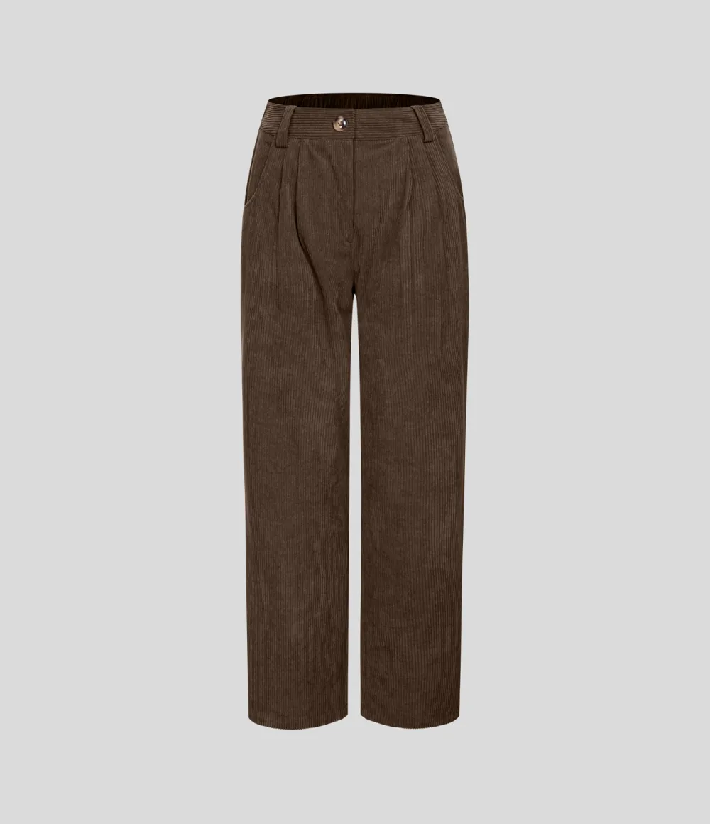 Mid Rise Button Zipper Side Pocket Corduroy Casual Pants