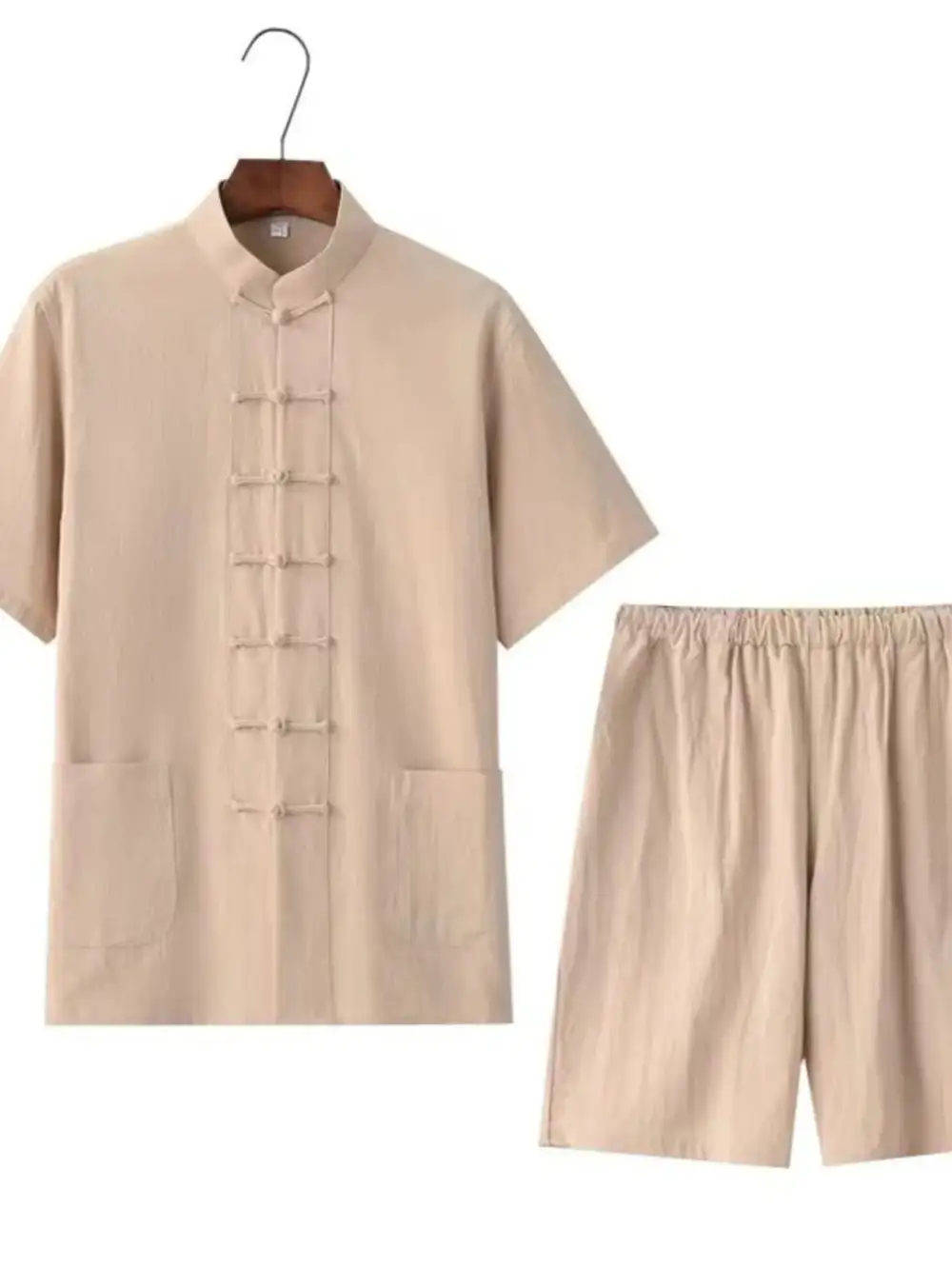 Chinese Style Button Detail Top And Shorts Set