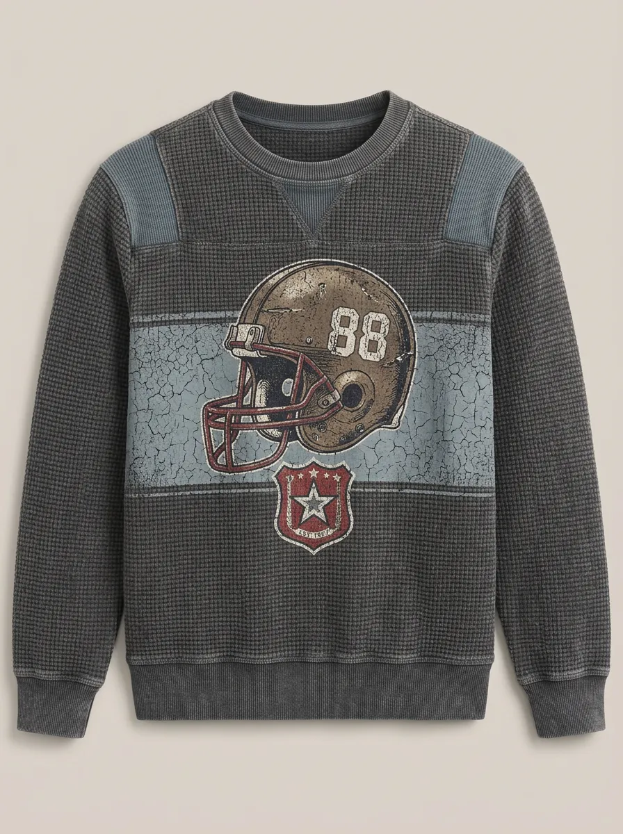Men's American Football Fan Helmet 88 Printed Waffle Sweatshirt