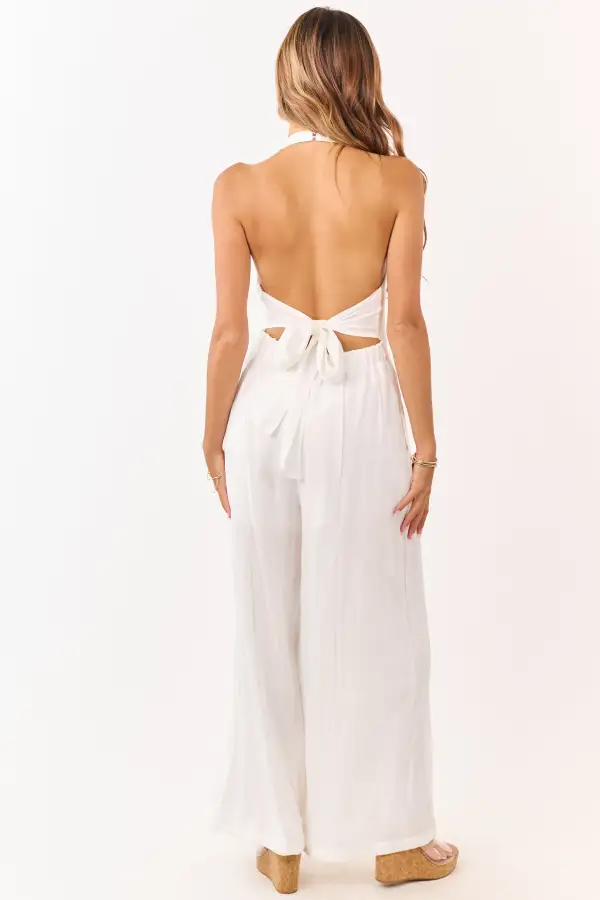 Halter Neck Buttoned Wide Leg Jumpsuit Collection