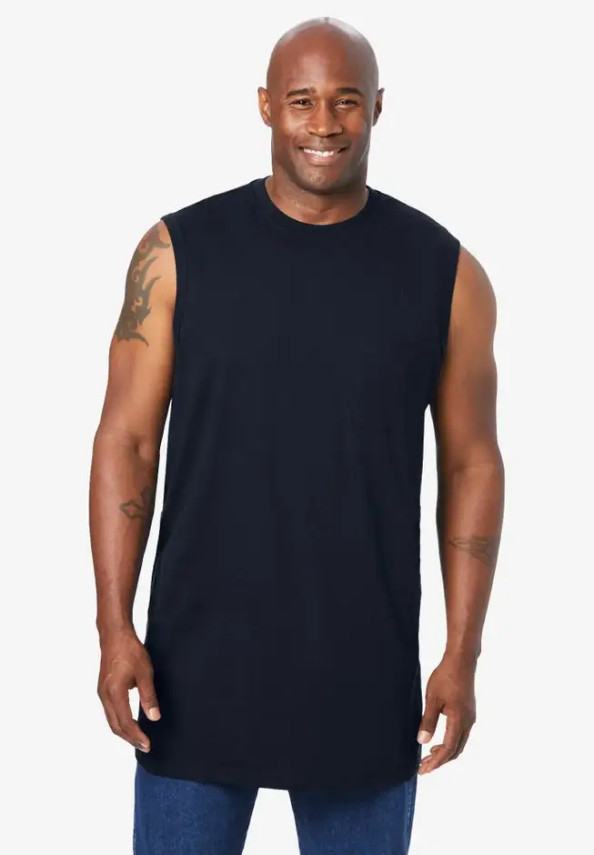 Shrink-Less Longer-Length Lightweight Muscle Pocket Tee