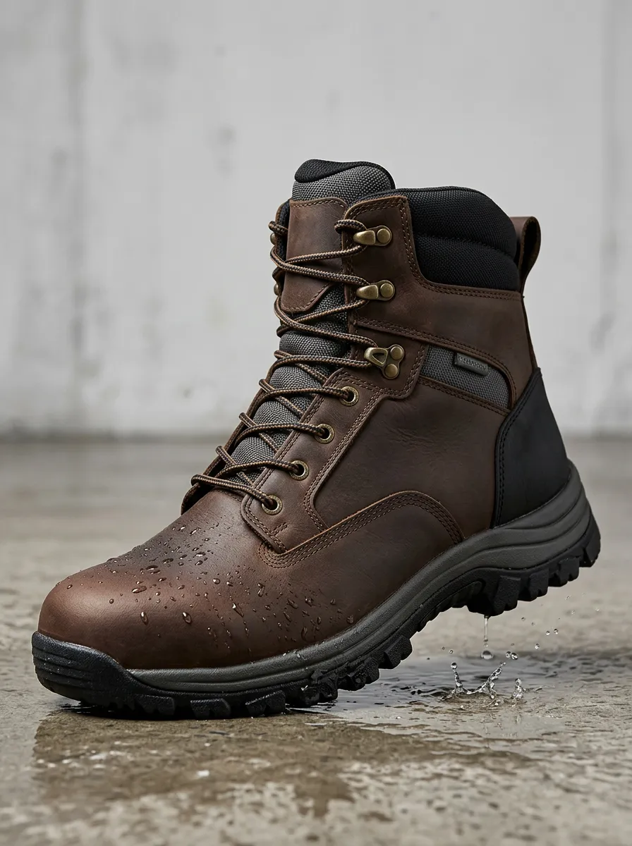 Men's Outdoor Waterproof Leather Brown Printed Work Boots