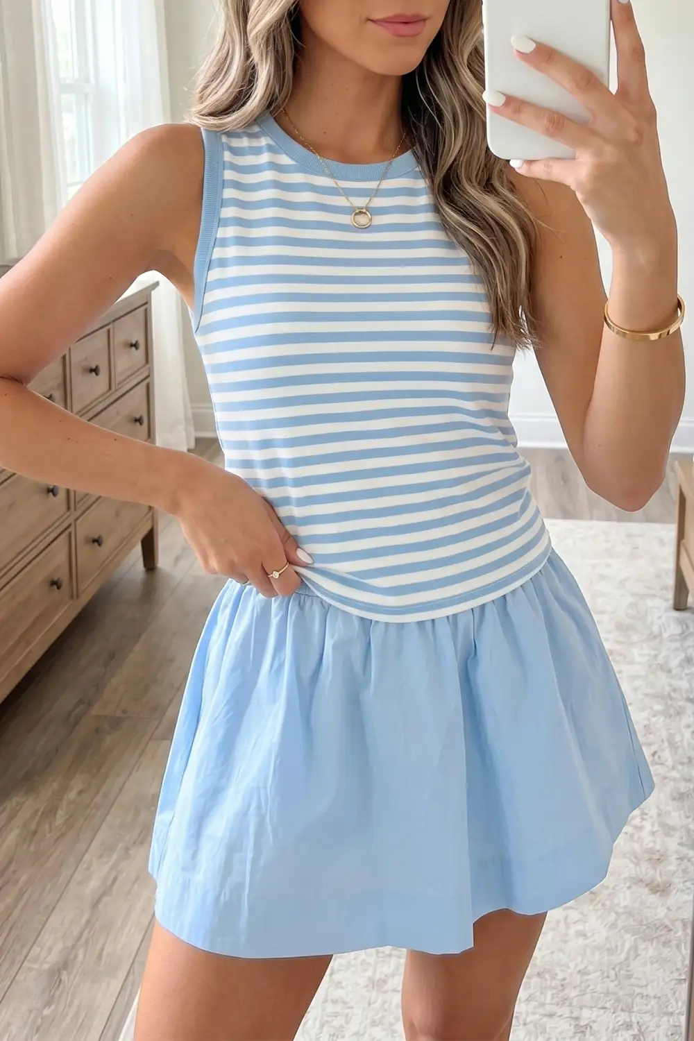 Women's Slim Tank Contrast Ruffle Mini Skort Set