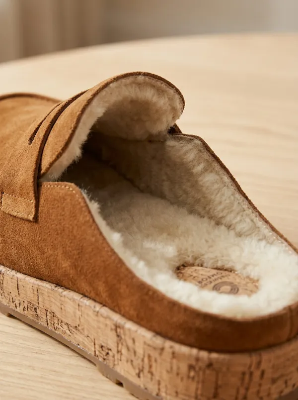 Women's Rugged Clog Style Casual Suede Wood Sole Loafers