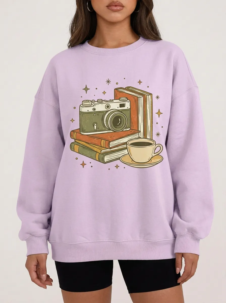 Women's Book Photography Coffee Graphic Sweatshirt