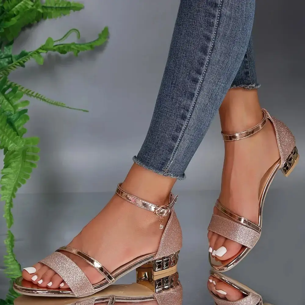  Refined Metallic Block Heel Sandals Apparel