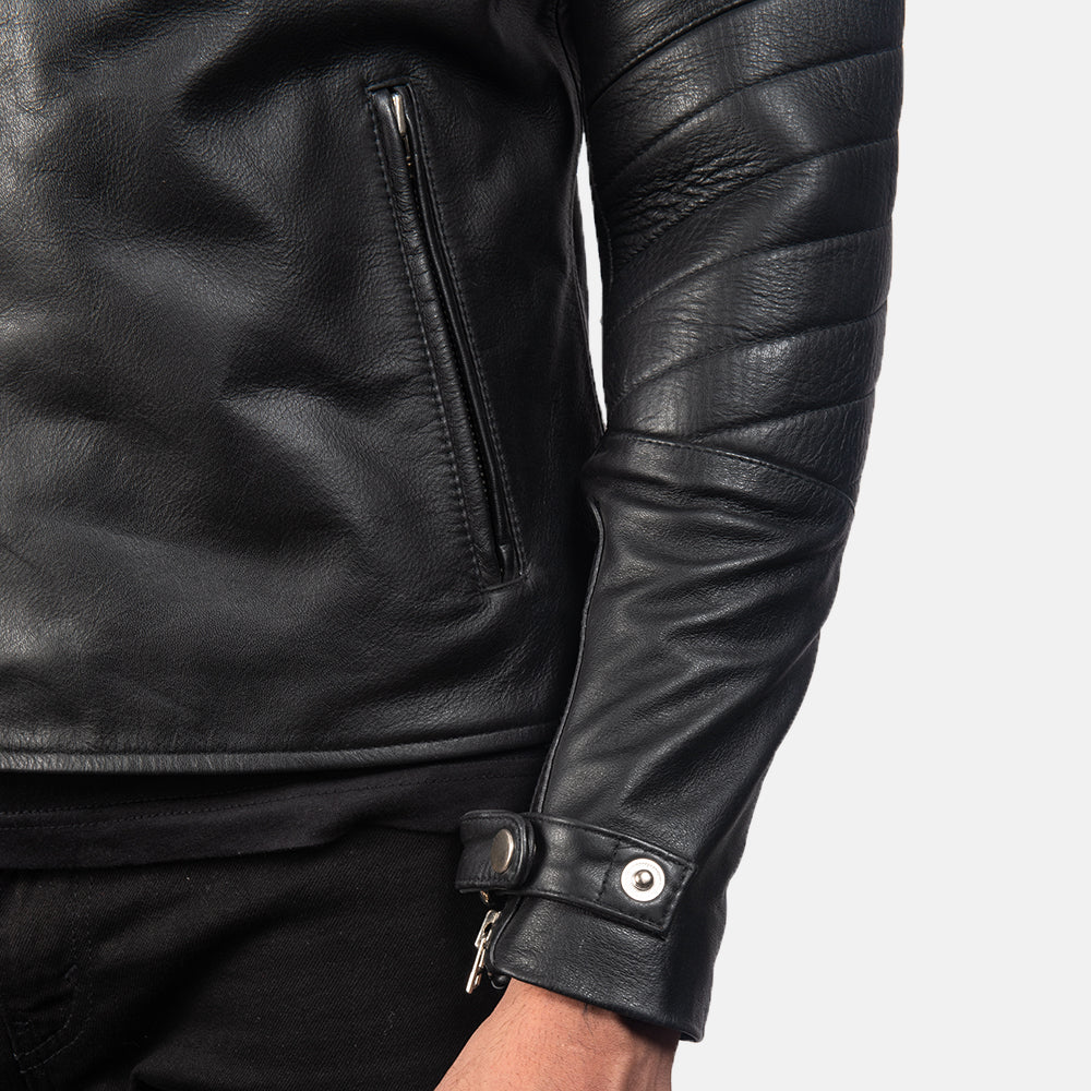 Men's Stitched Detail Biker Leather Jacket