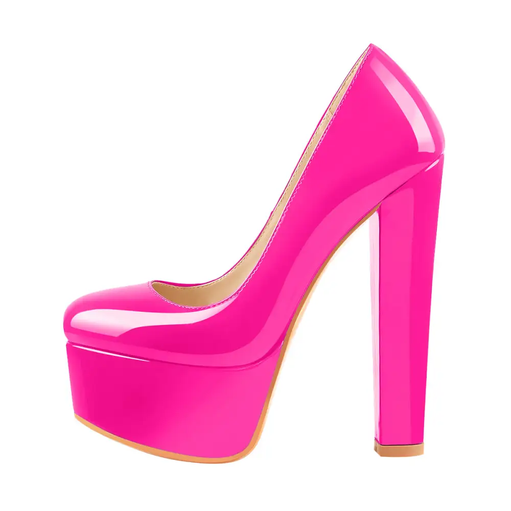 Round Toe Platform Chunky Heel Pumps