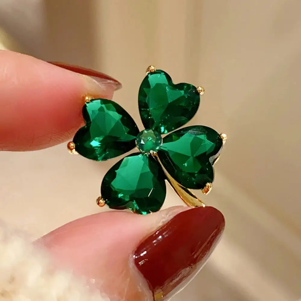 Crystal Clover Lapel Brooch