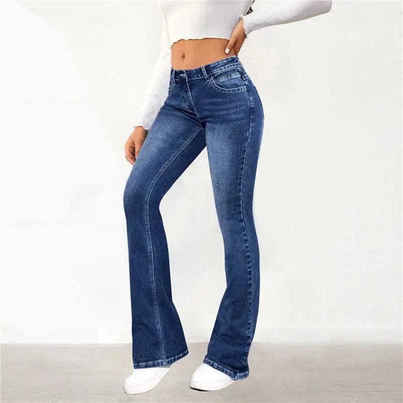 Women's Flared Slim Fit Washed Jeans
