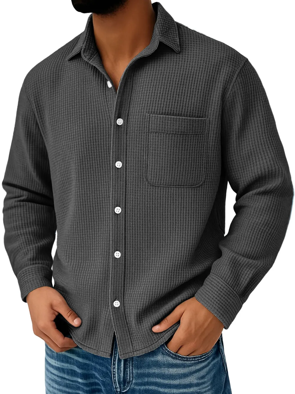 Easy Fit Textured Knit Pocket Shirt