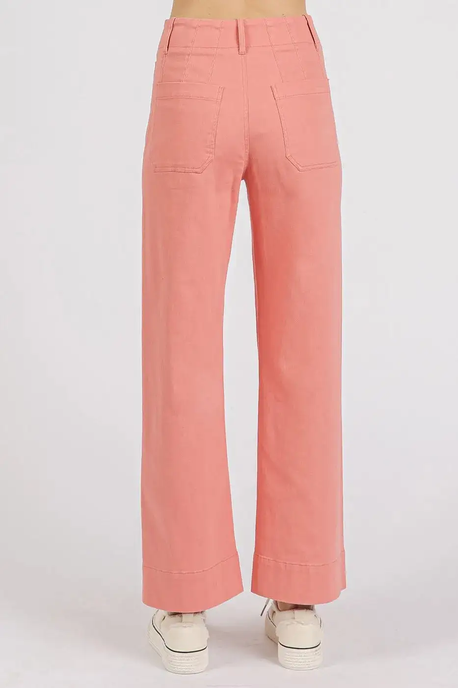 Twill Patch Pocket High Rise Wide Leg Pants