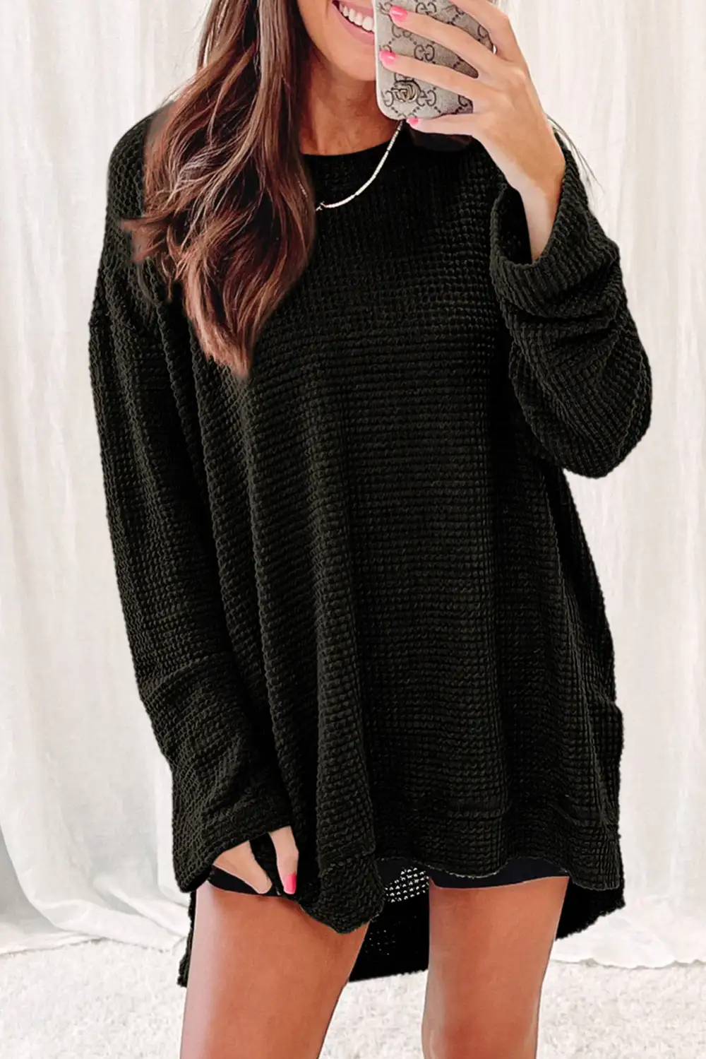 Waffle Knit Oversized Fit Women's Top