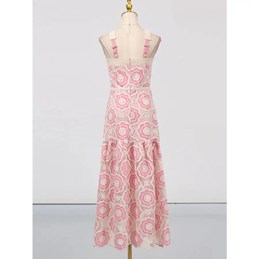 Lace Sleeveless Tiered Midi Dress