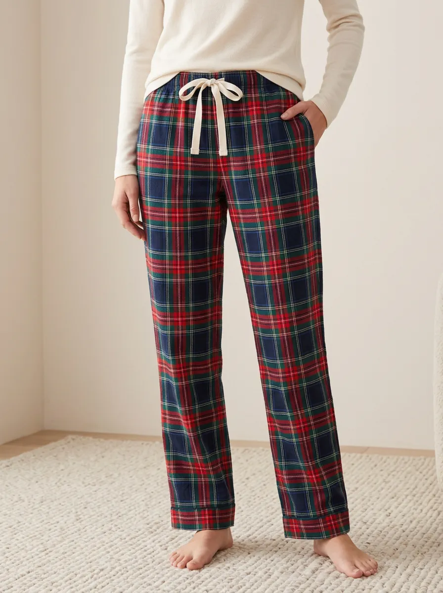 Christmas Holiday Red Plaid Printed Pajama Pants