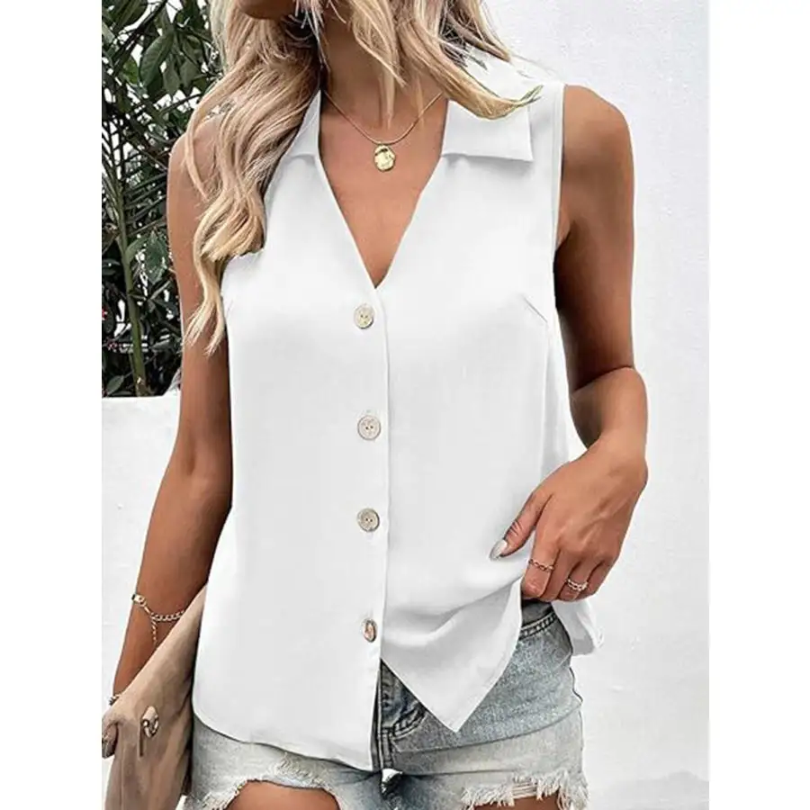 Full Size Collar Button Up Tank