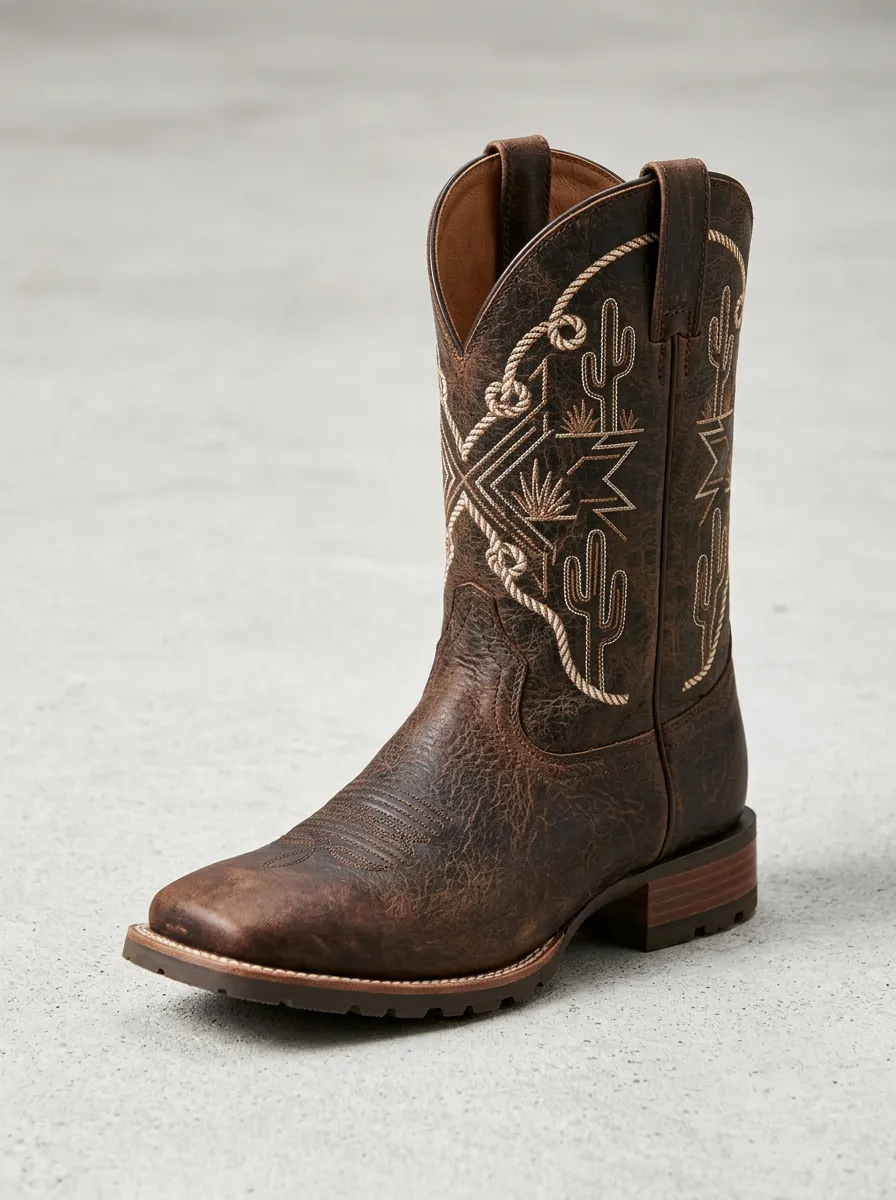 Ranchwear Cactus Embroidered Motif Unisex Western Cowboy Boots