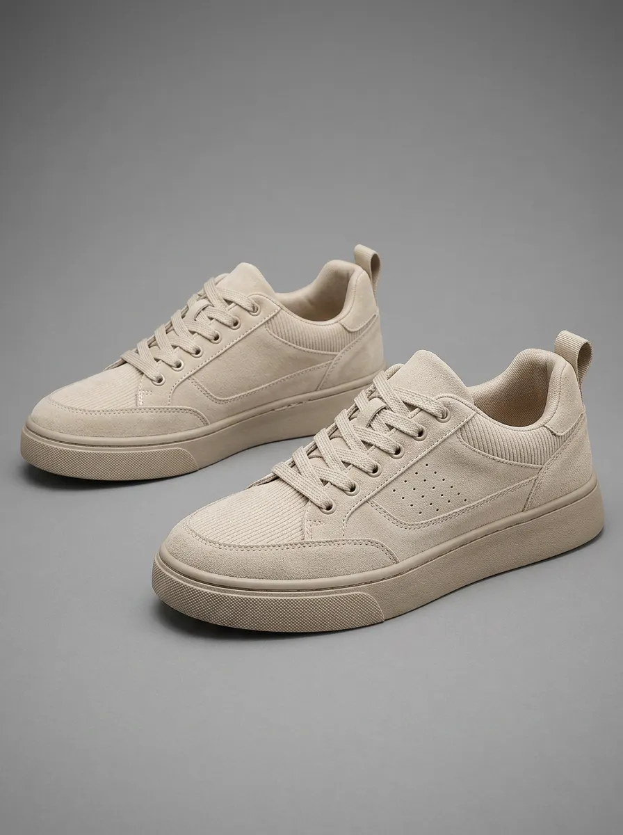 Men's Casual Minimalist Beige Suede Texture Printed Sneakers