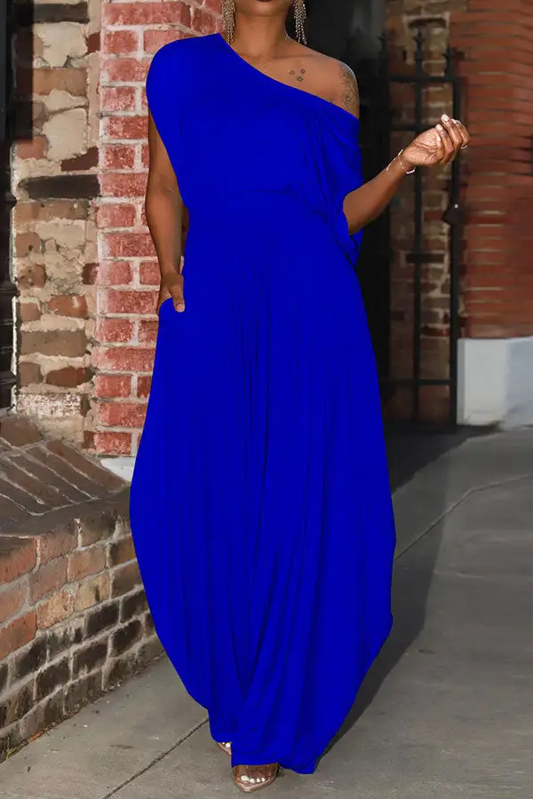 Solid Color Harem Asymmetric Neck Pant Set