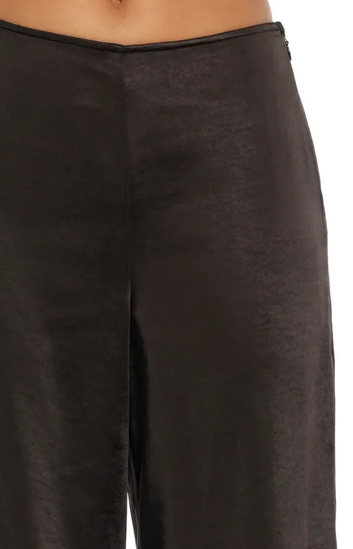 Black Satin Straight-Leg Pants
