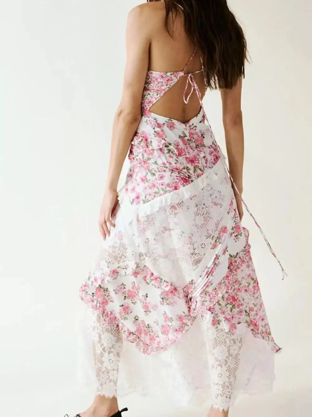 Floral Lace V Neck Maxi Dress