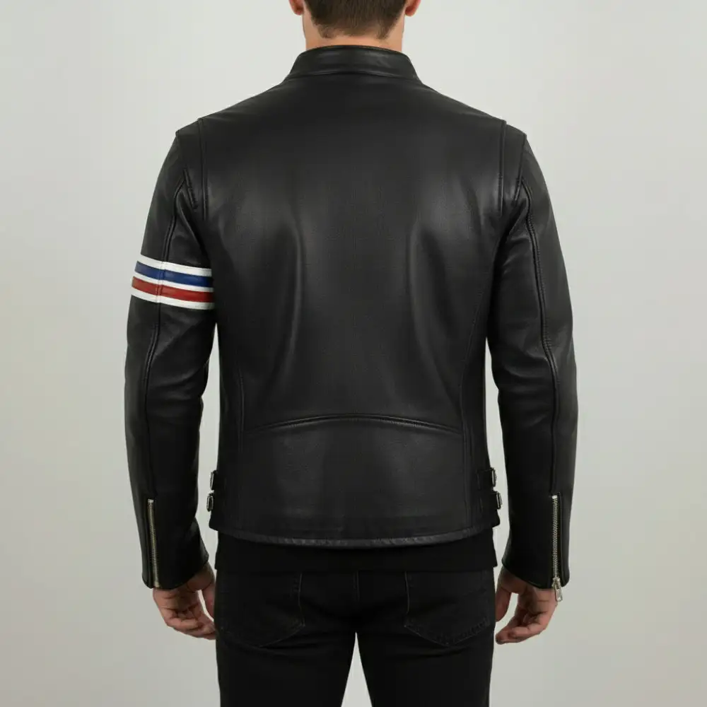 Modern Leather Biker Motorcycle Striped Jacket