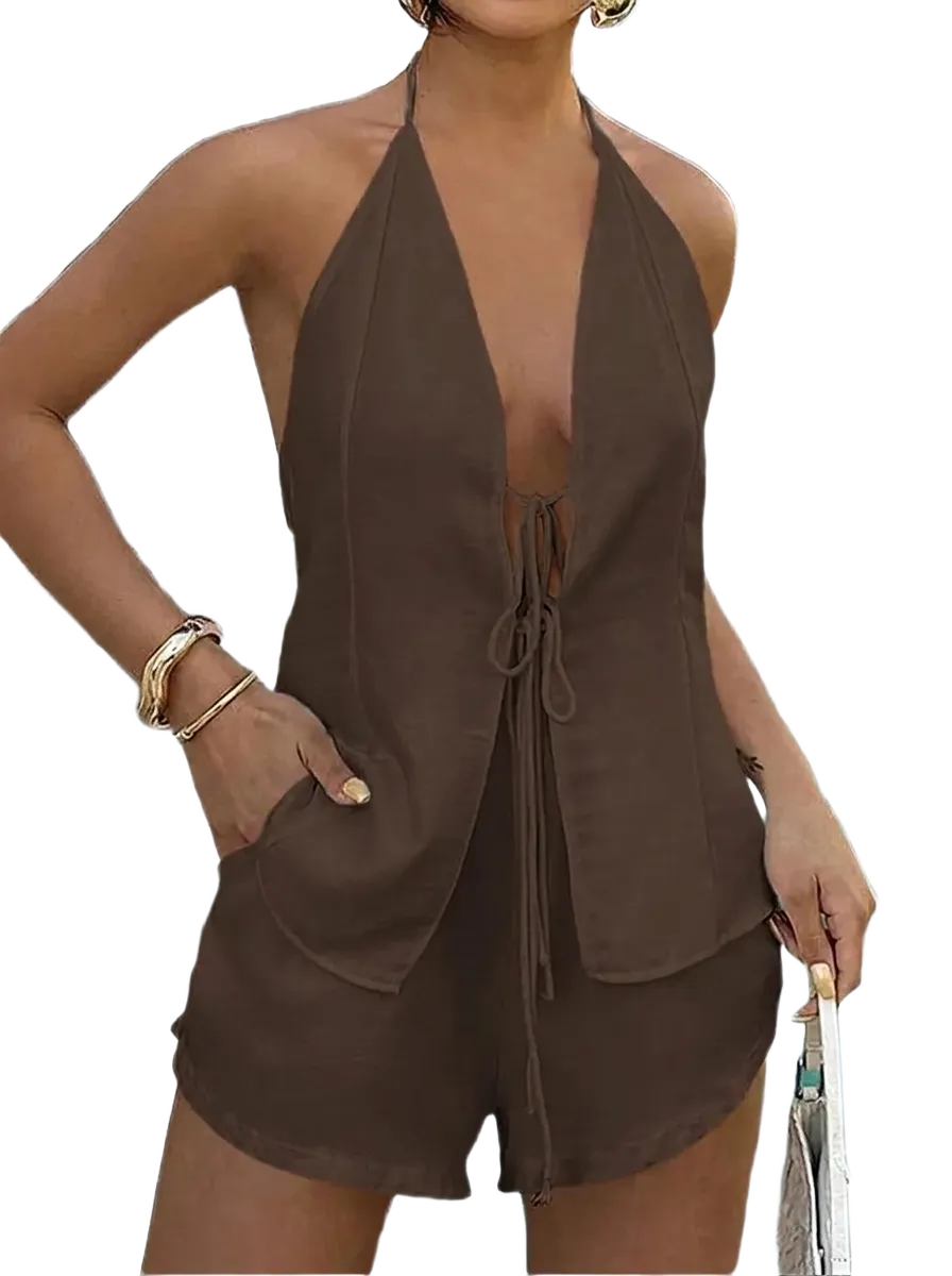 Women's Tie Back Top & Shorts Set