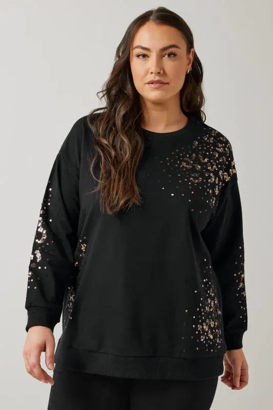 Black & Bronze Leopard Sequin Embellished Sweatshirt