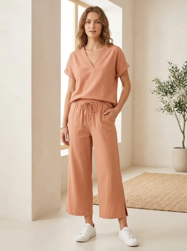 Versatile Minimalist Women's V-Neck Casual Lounge Set