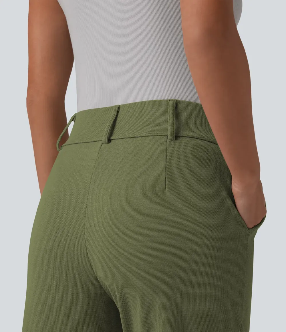  - Tapered office trousers with a high waist, side pockets and waffle fabric