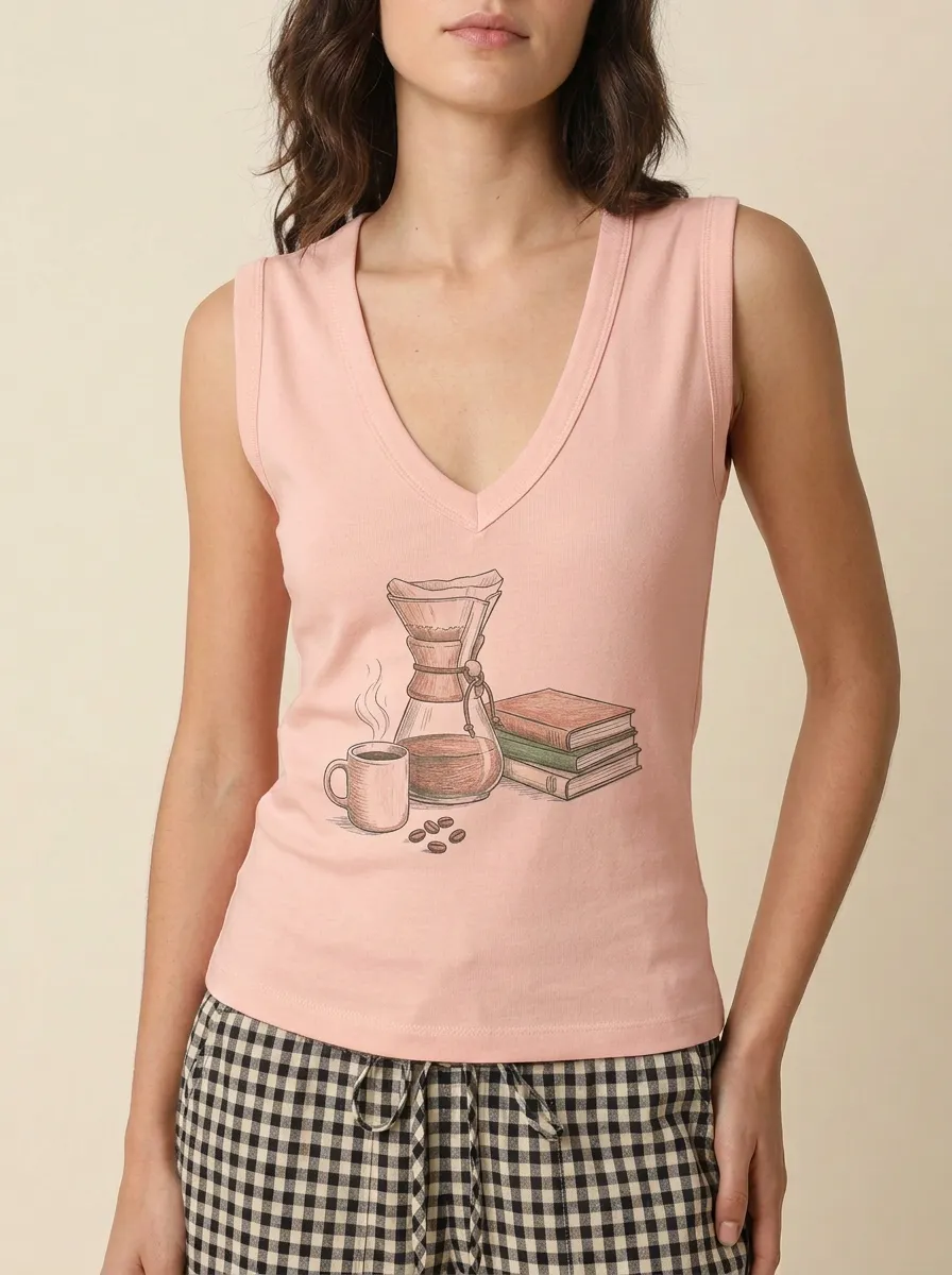 Women's Coffee Book Chemex Books Graphic V-neck Tank Top